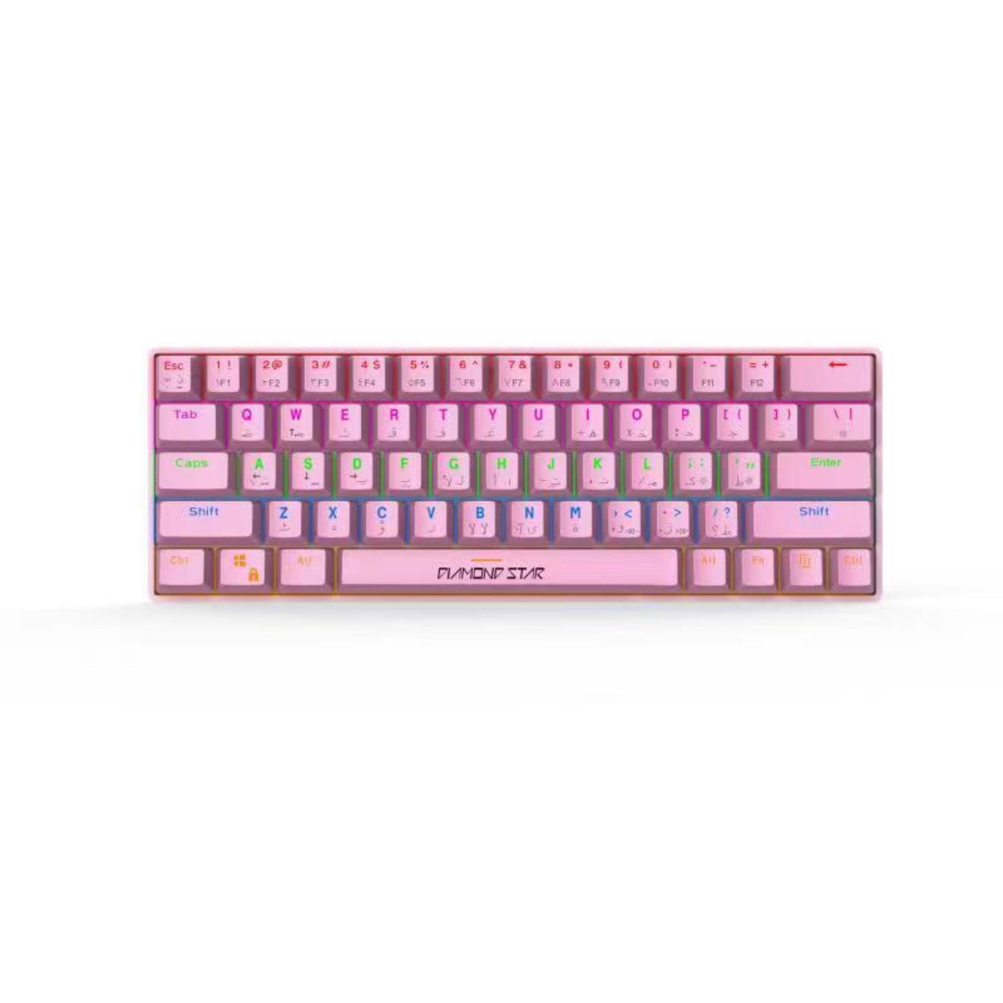 Diamond Star MH7288 Wired Mechanical Keyboard (60% Layout, Outemu Red Switches, Detachable USB-C) - Pink