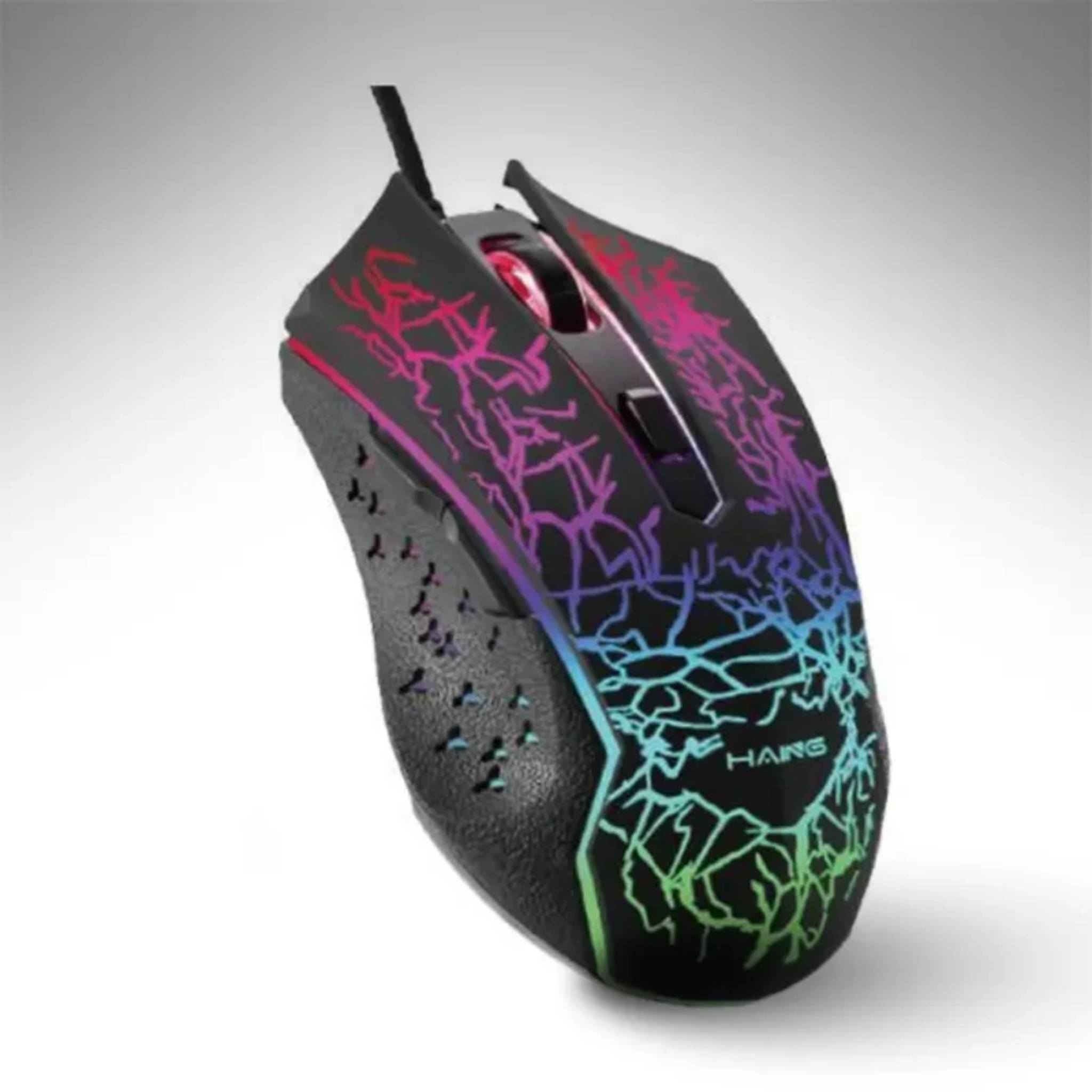 HAING HI-GM100 Wired Gaming Mouse (2400 DPI, 3 Million Clicks, 4-Color RGB) - Black