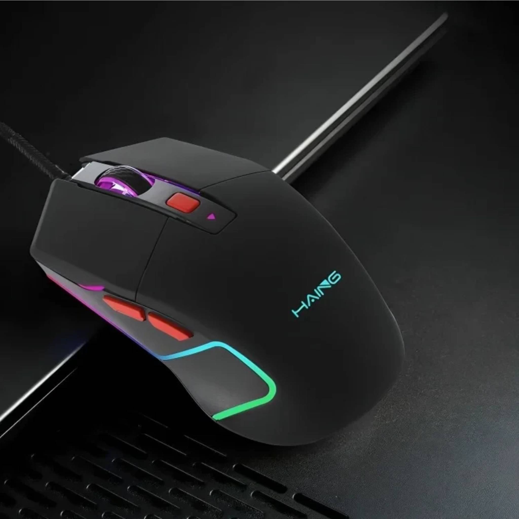 HAING HI-GM300 Wired Gaming Mouse (3200 DPI, 6 Buttons, Multi-Color Breathing LED) - Black