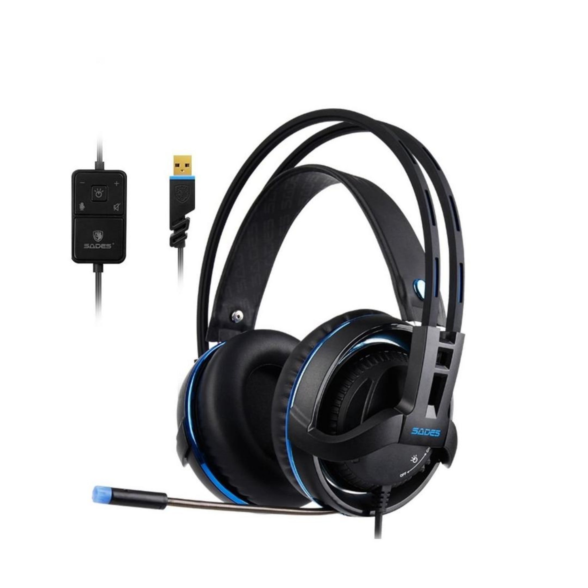 Sades Diablo Wired Gaming Headset (Realtek Gaming Audio, Retractable Mic, RGB Lighting, USB Connection)