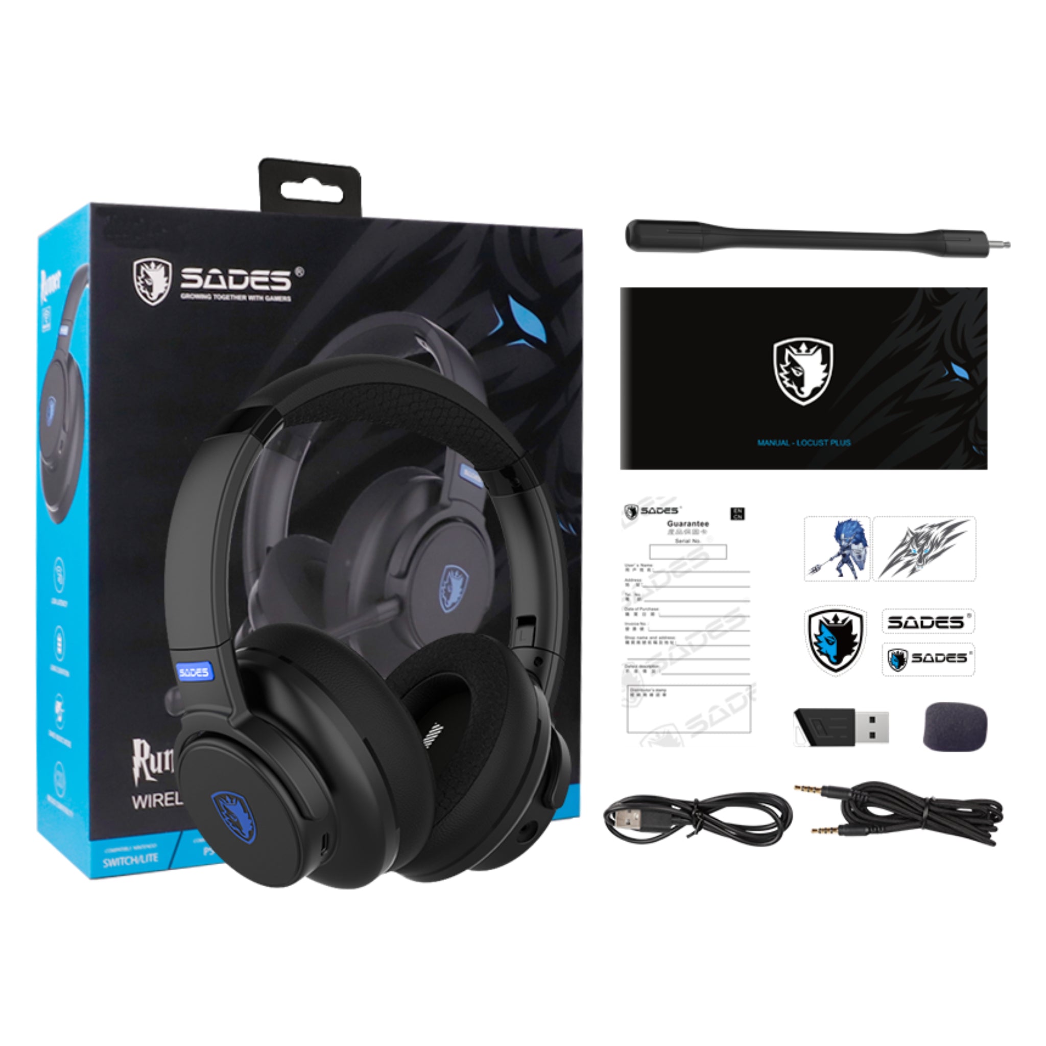 Sades Runner SA-202 Tri-Mode Wireless Gaming Headset (30hr Battery, Game/Music Modes, 3.5mm/2.4GHz/BT)