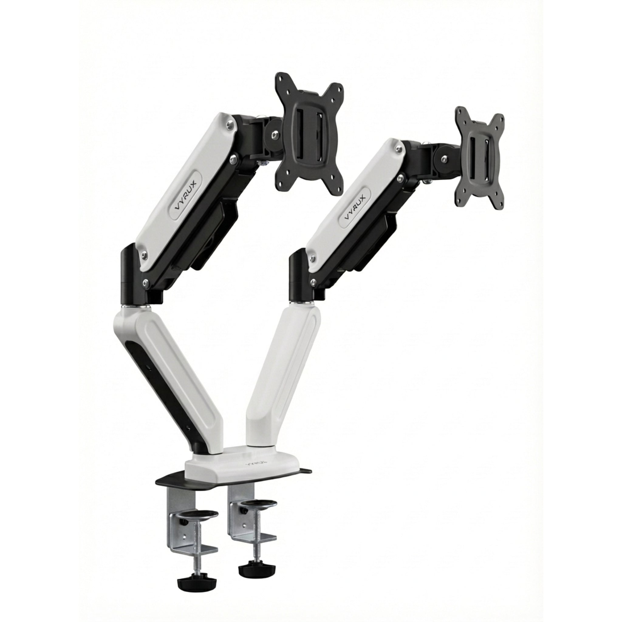 VYRUX Dual Monitor Arm – Heavy-Duty Ergonomic Mount with Full Motion Articulation - White
