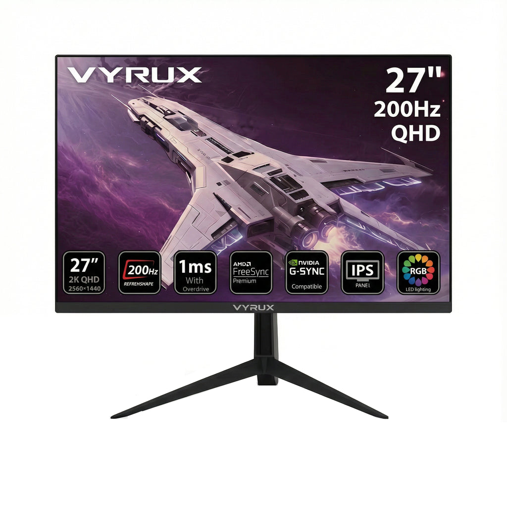 VYRUX VX27Q200 27" QHD, 200Hz, MPRT 1ms, HDMI 2.1, IPS Gaming Monitor (Supports PS5) - Black
