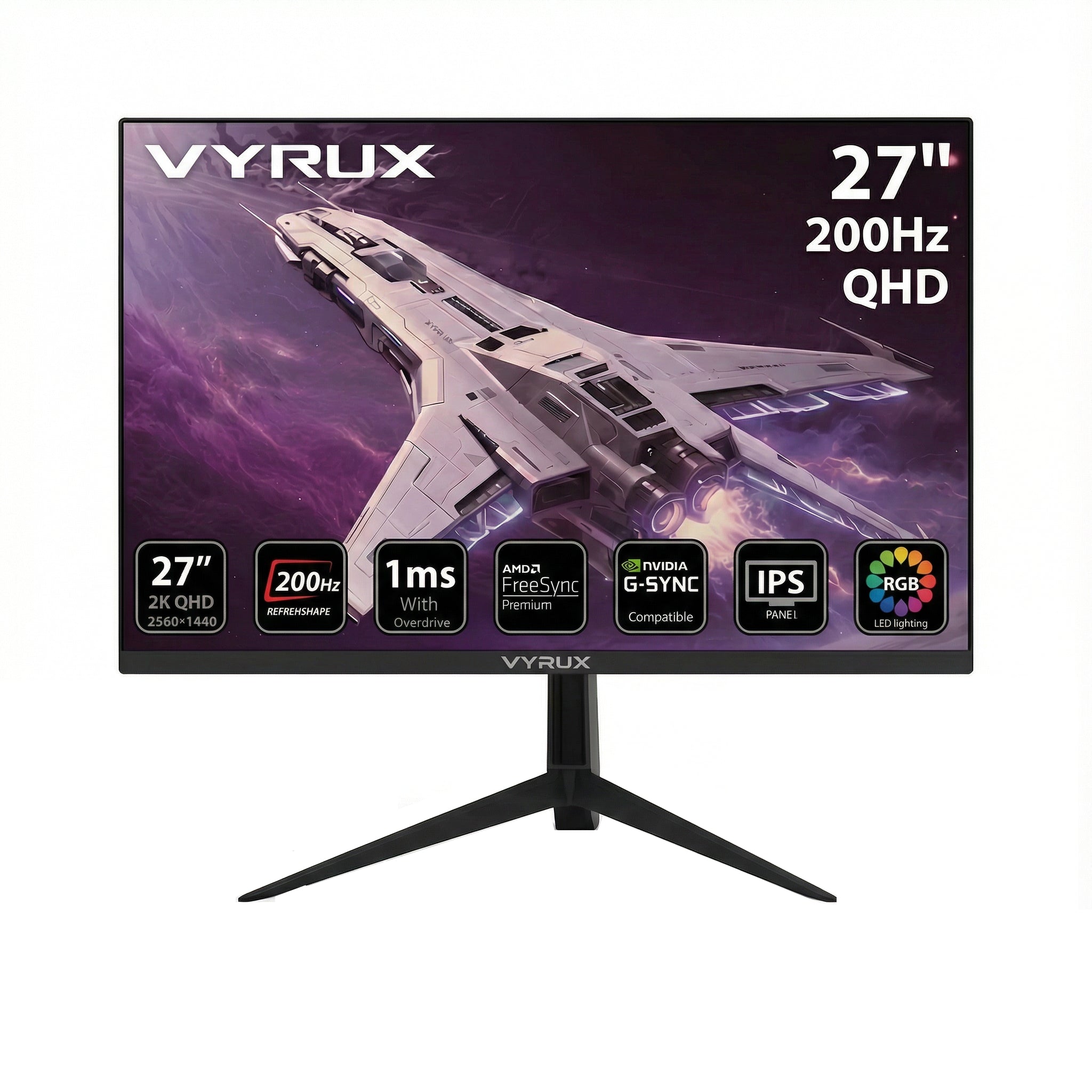 VYRUX VX27Q200 27" QHD, 200Hz, MPRT 1ms, HDMI 2.1, IPS Gaming Monitor (Supports PS5) - Black